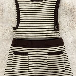 Frankie's Bikinis Brown and Cream Striped Knit Top and Skort